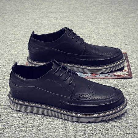 Black Men's Trend Casual Leather Breathable Shoes