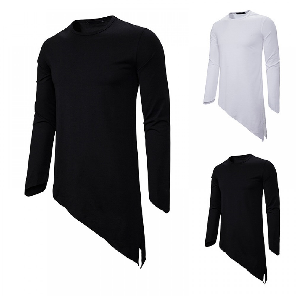 Men's Long-Sleeved T-Shirt Irregular Hem Pointed Long-Sleeved Casual T-Shirts