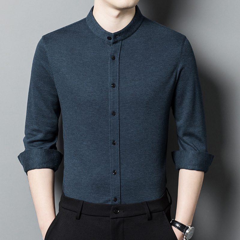 Thickened Long-Sleeved Business Shirt Slim Fit Stand Collar Wool Shirt